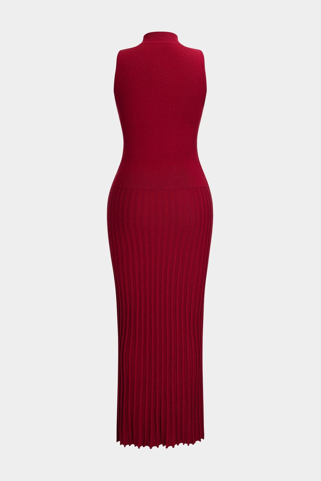 Robe longue tricotée rouge col montant vue de dos élégance