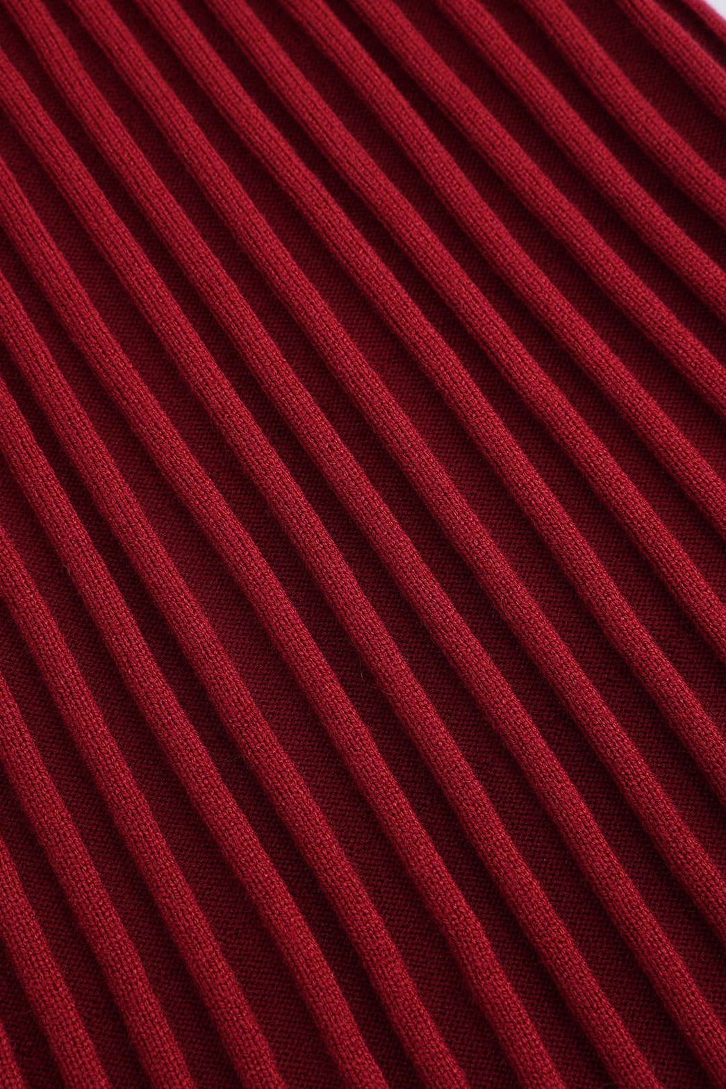 Robe longue tricotée rouge col montant vue ensemble style