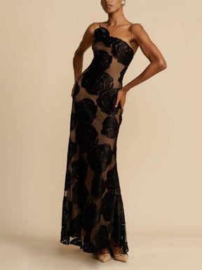 Robe longue fleurie vue de dos satin