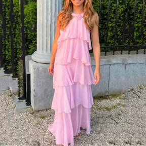 Robe maxi col licou rose douceur
