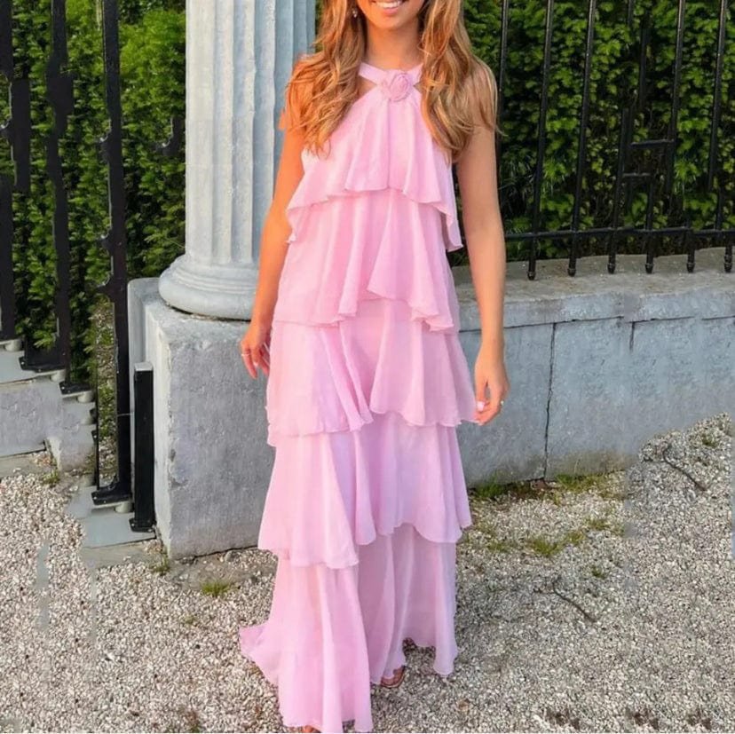 Robe maxi col licou rose douceur