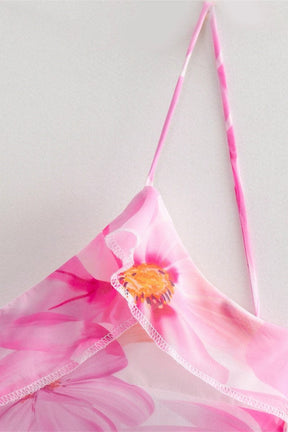 Robe longue volantée rose cristal