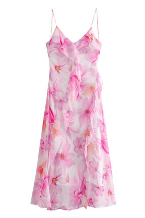 Robe longue dos ouvert rose étoile