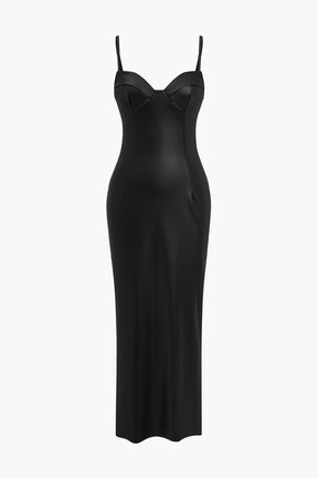 Robe midi bustier en simili cuir bordeaux séduisante
