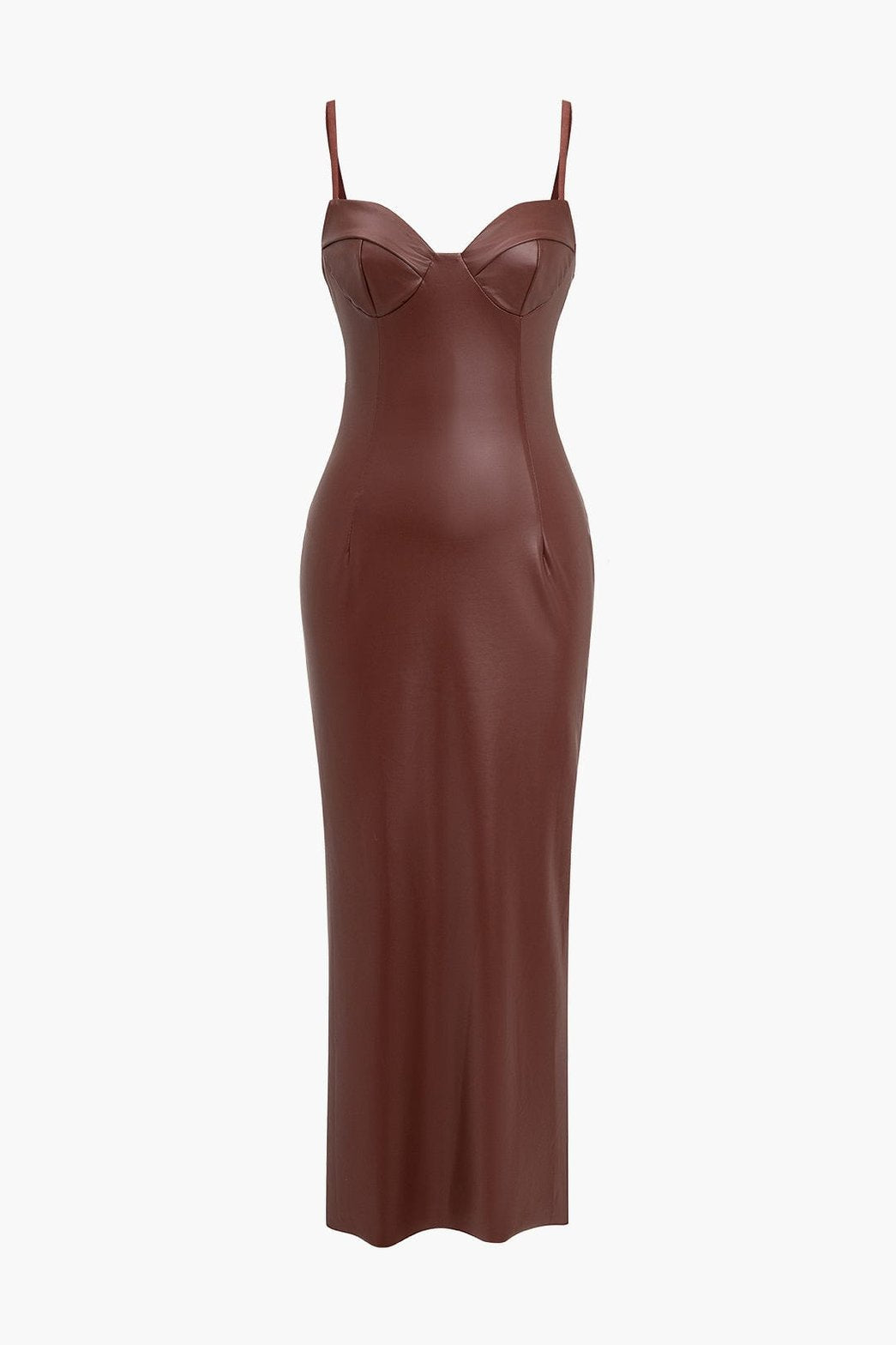 Robe midi moulante en simili cuir bordeaux sophistiquée
