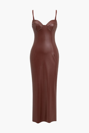 Robe midi moulante en simili cuir bordeaux sophistiquée