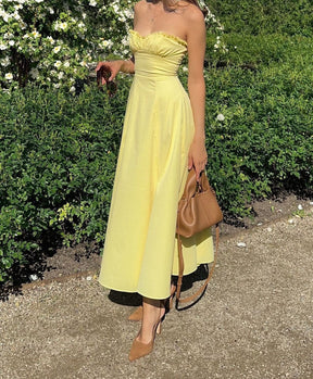 Robe midi corset jaune citron vue de profil danse