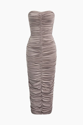 Robe midi drapée grise élégante soleil