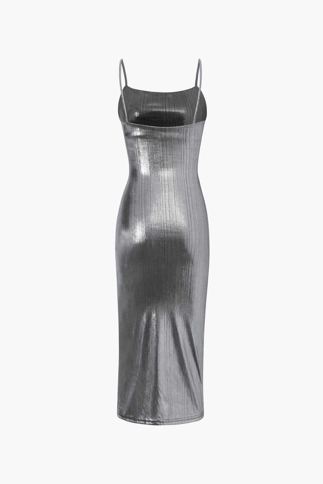 Robe midi métallisée détail fente brillant