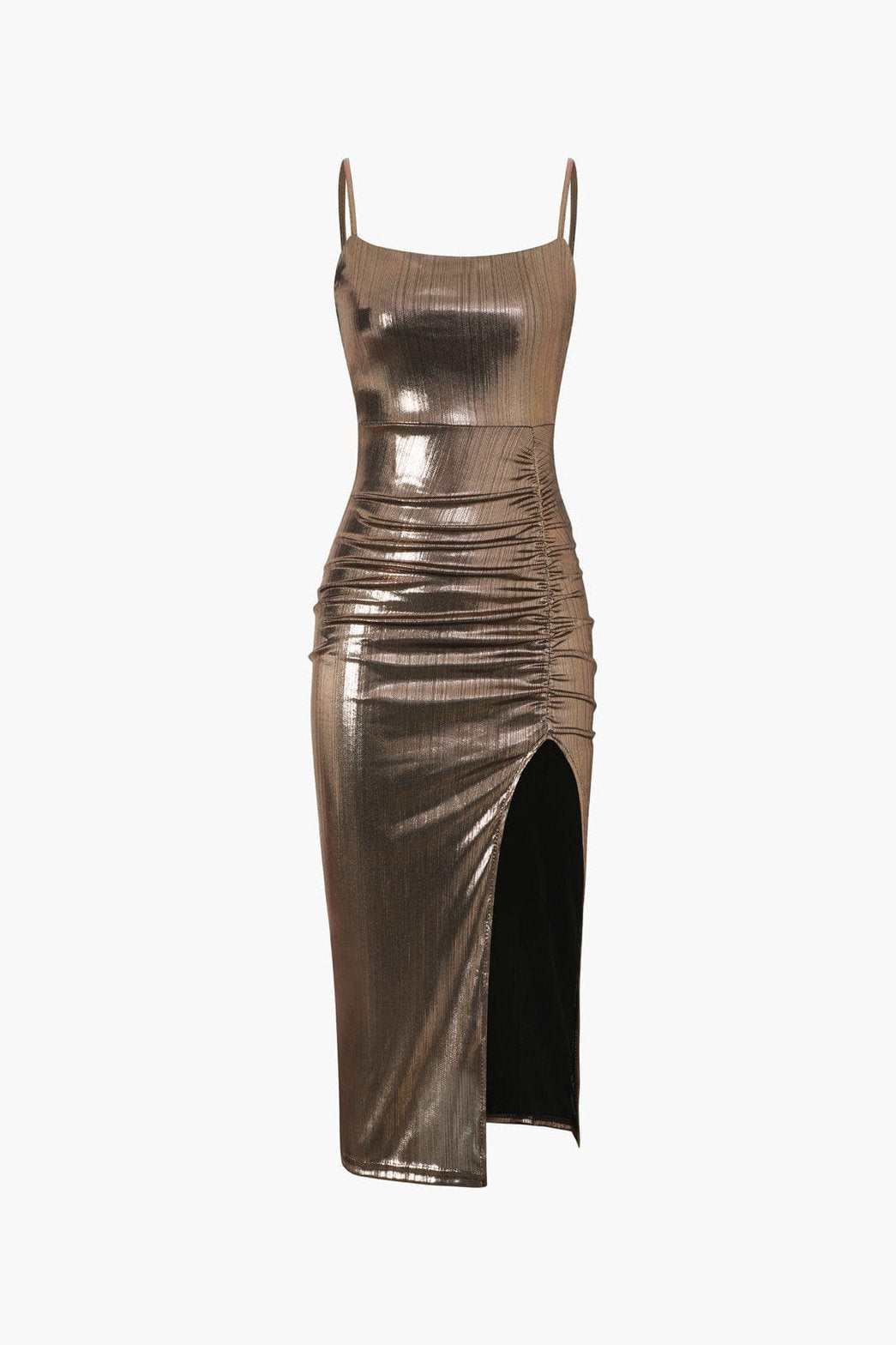 Robe midi métallisée vue de face étincelle