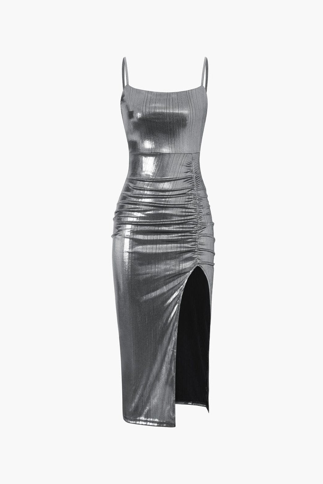 Robe midi métallisée vue de dos glamour