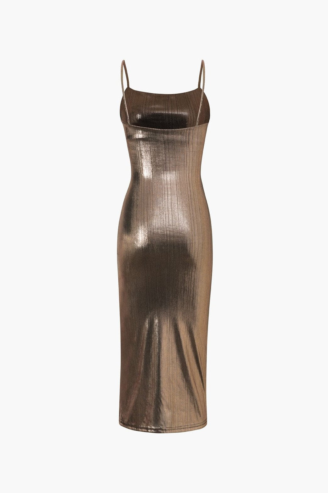 Robe midi métallisée vue de côté glitter