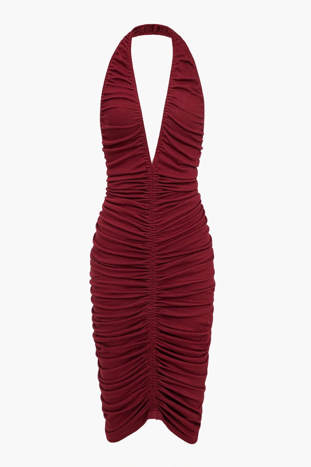 Robe midi froncée bordeaux élégante soleil