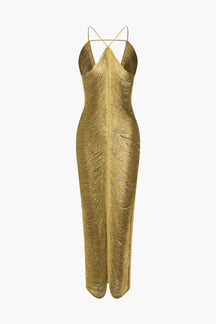 Robe midi dorée à franges étincelante soleil