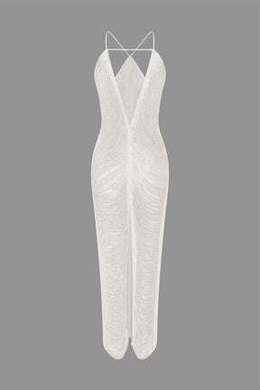 Robe midi dorée portée diamant