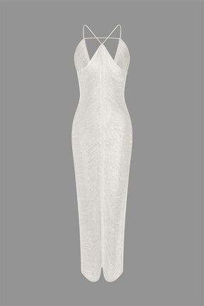 Vue latérale robe midi cristal