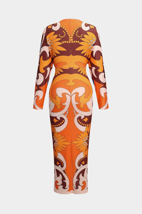 Robe midi motif tropical étoile