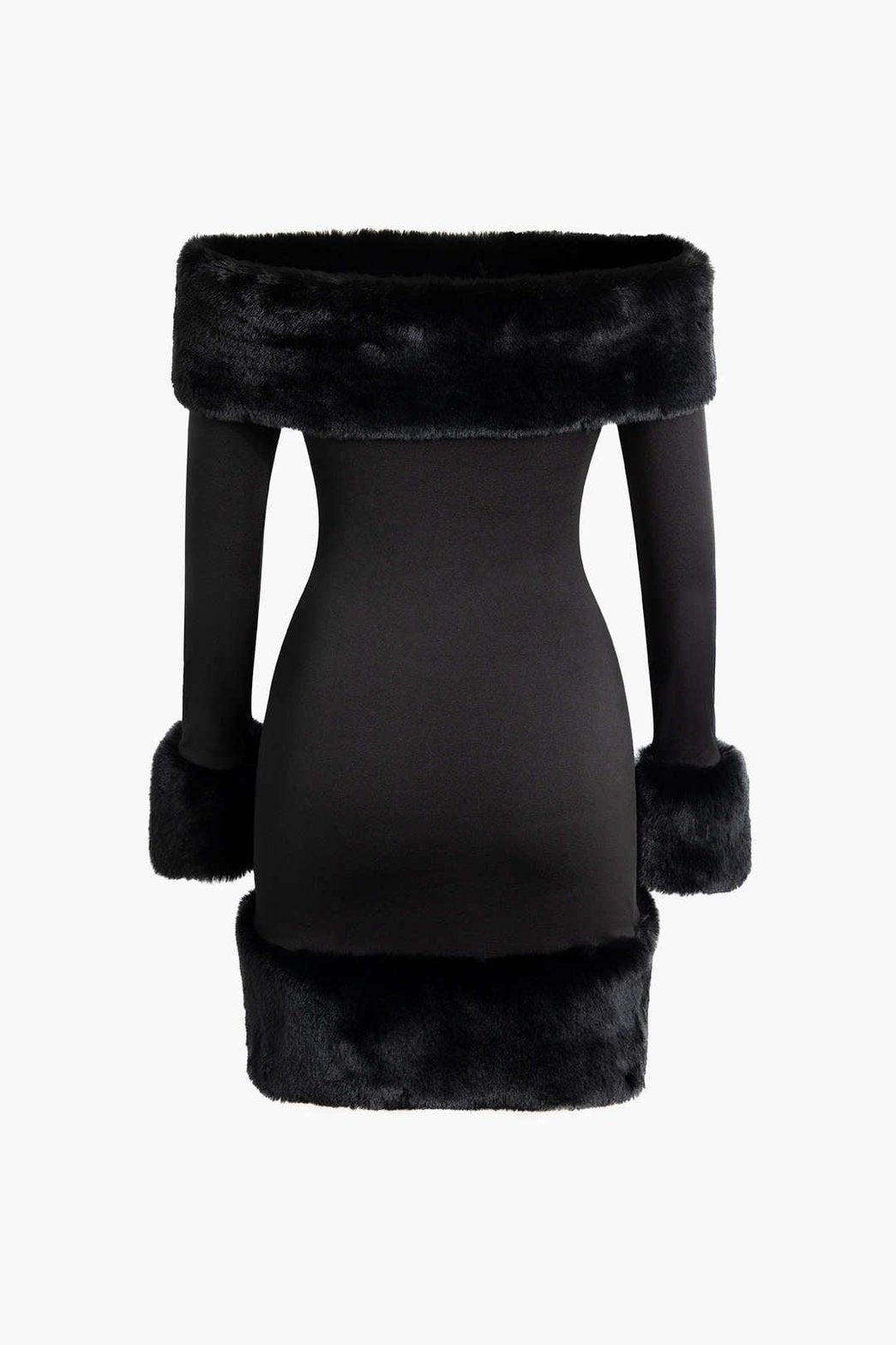 Robe midi noire détail manches fourrure éclatant