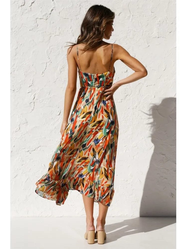 Robe fluide motifs multicolores vague