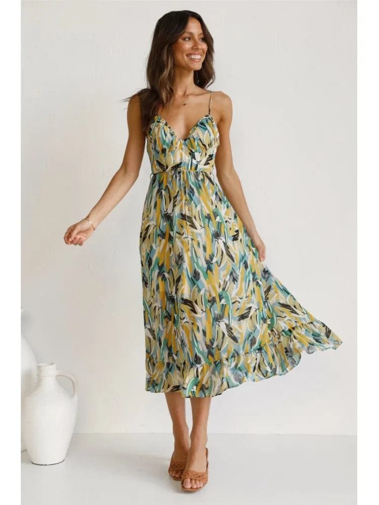Robe d'été à bretelles colorée nature
