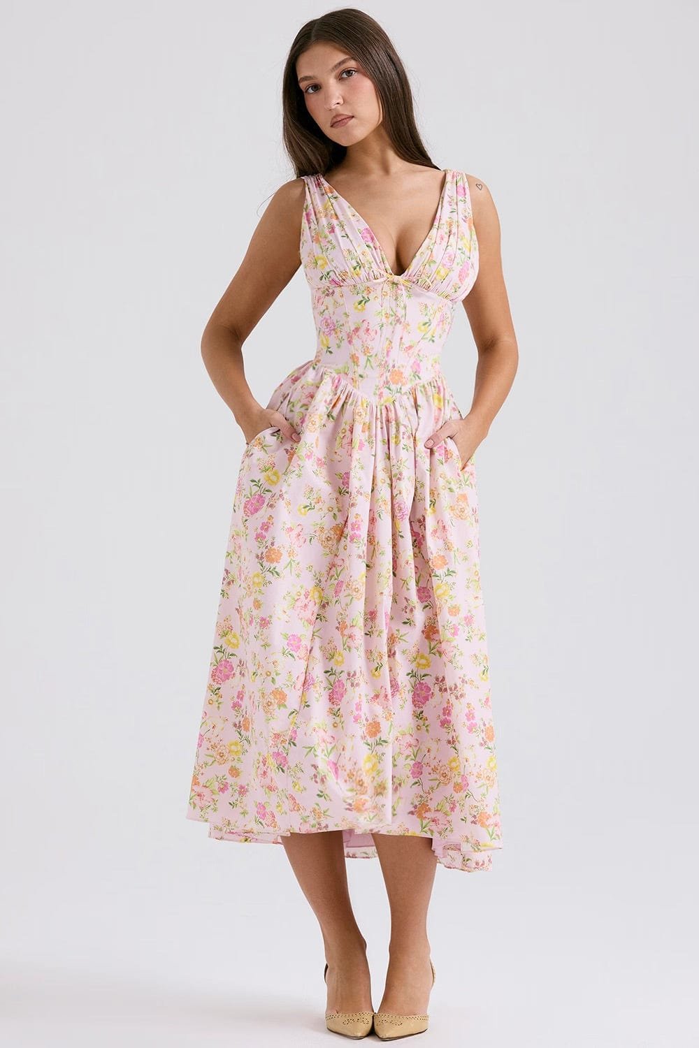 Robe d'été chic corail fleur