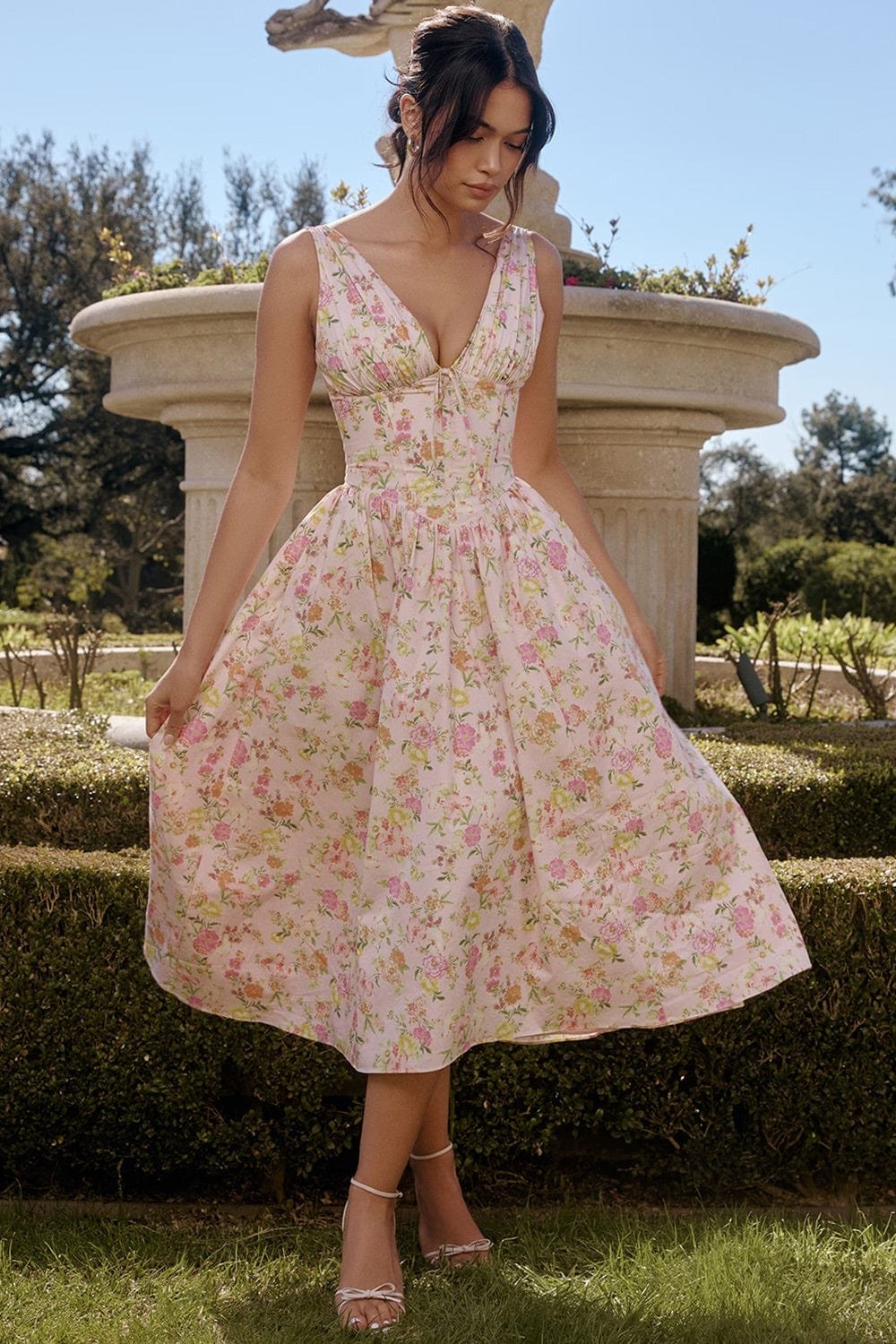 Robe midi été corail perle