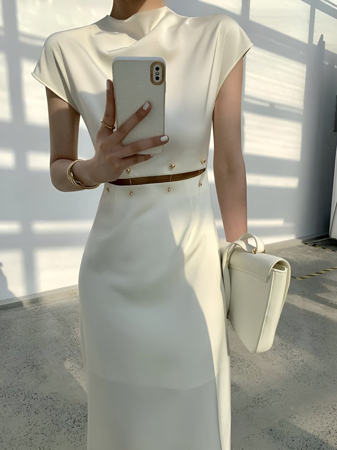Robe midi coupe ajustée perle