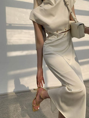 Robe midi élégante vue de face azur