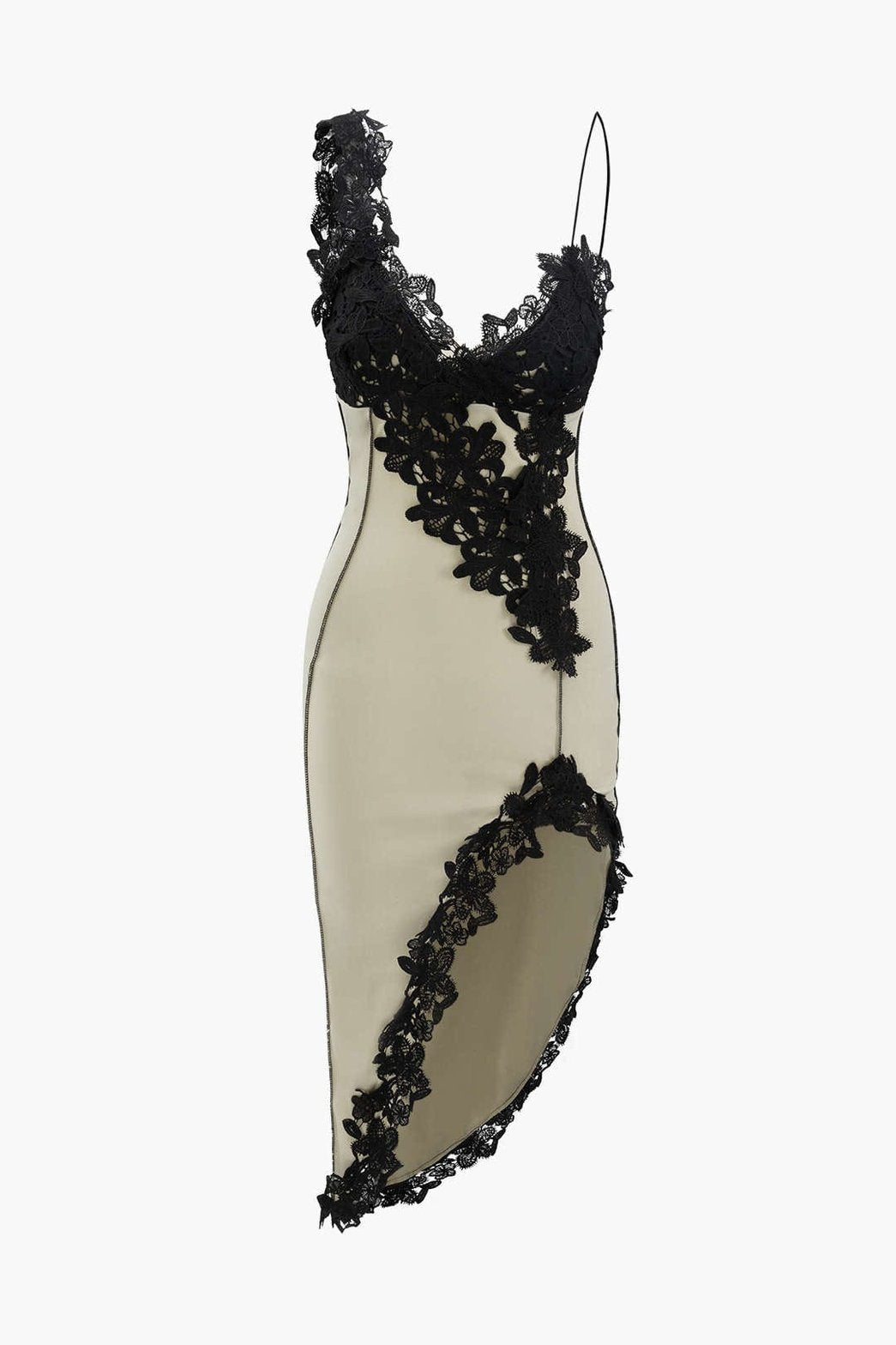 Robe midi en dentelle noire et beige élégance