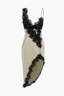 Robe midi en dentelle noire et beige élégance