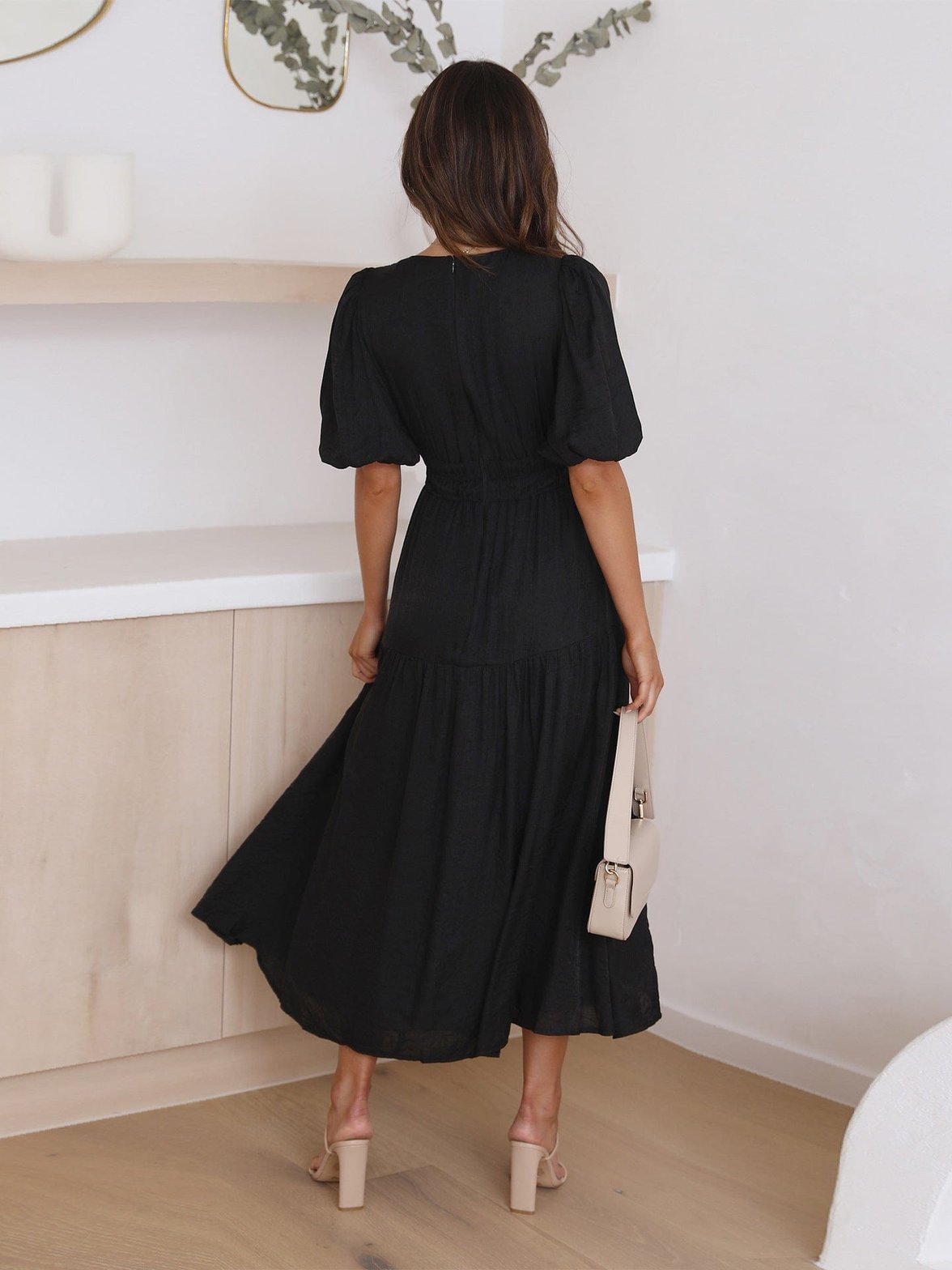 Robe longue fluide beige étoile