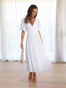 Robe midi fluide beige brise