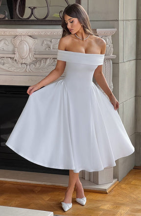 Robe midi épaules dénudées vue latérale harmonie