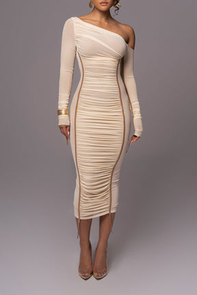 Robe midi asymétrique effet drapé cristal