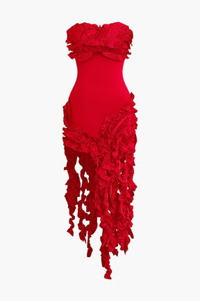 Robe Midi Élégante à Volants Émeraude
