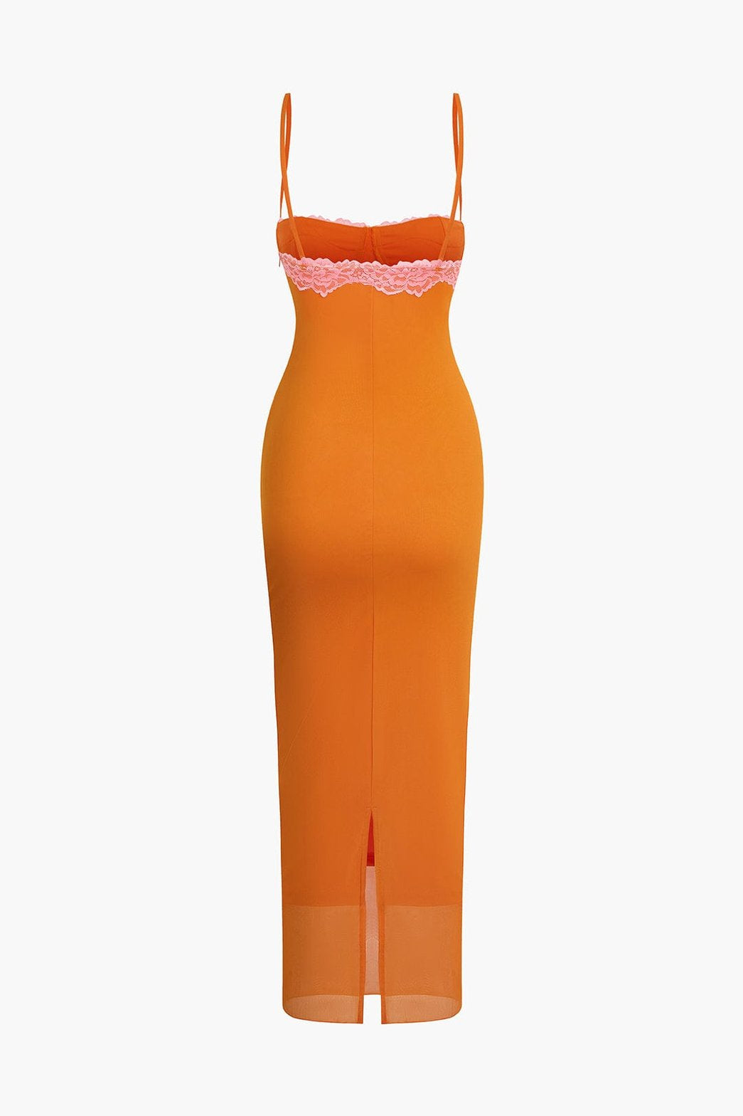 Robe midi orange détail dentelle étoile