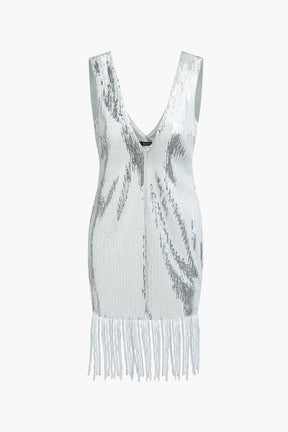 Robe midi à paillettes argentée vue de face étoile