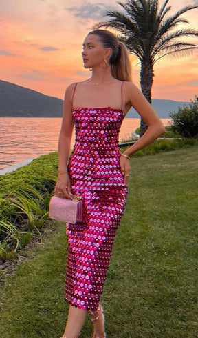 Robe midi scintillante détail cristal