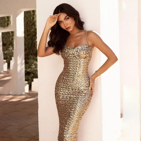Robe midi brillante vue de face étoile