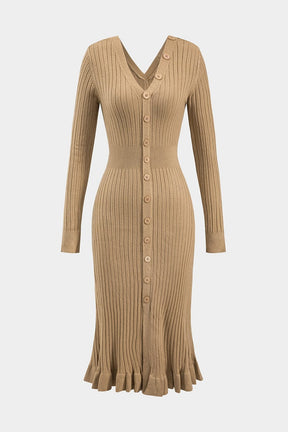 Robe midi tricotée beige vue de face douceur