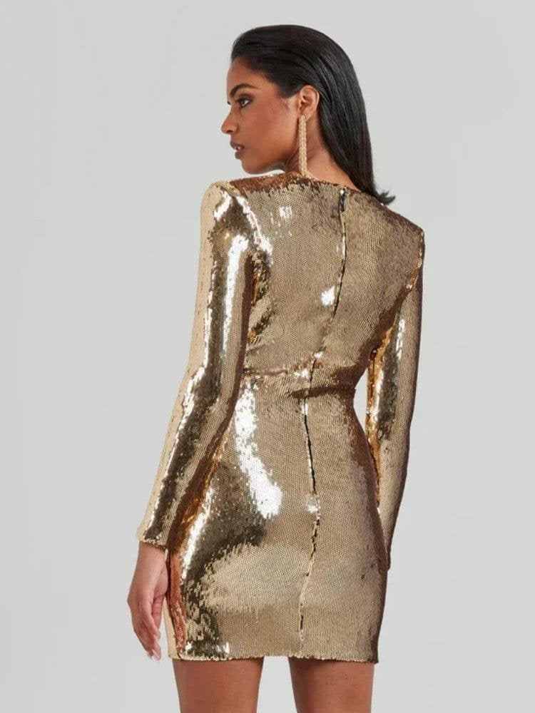 Robe moulante à sequins vue de dos cristal