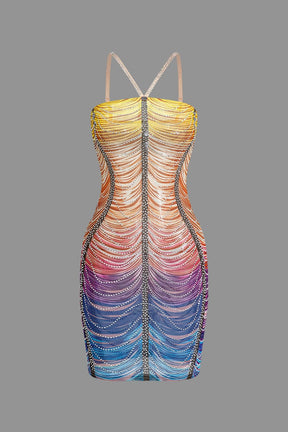 Robe moulante arc-en-ciel vue de face soleil