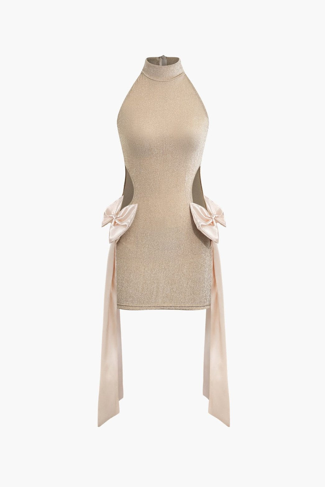 Robe moulante beige col montant avec nœuds latéraux étoile
