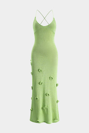 Robe moulante verte à fleurs 3D en maille - Douceur