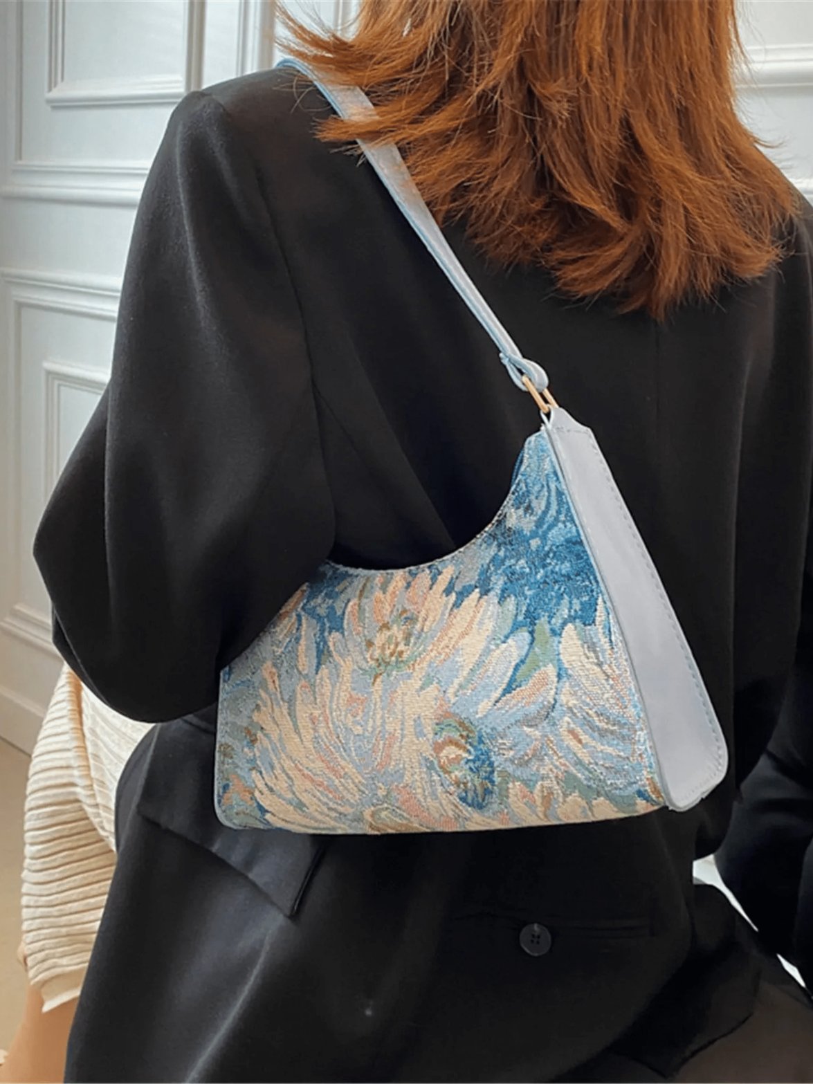 Sac baguette vintage motif peinture vue côté lune