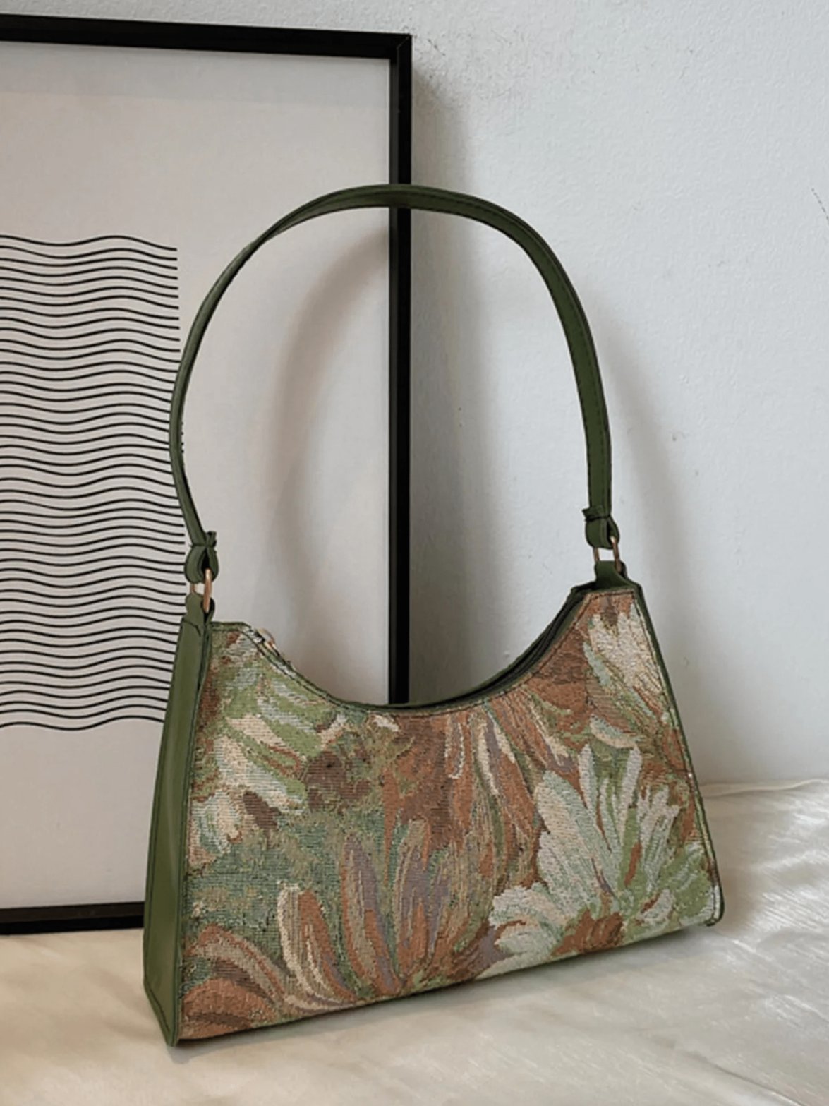 Sac baguette vintage motif peinture vue détaillée nuage