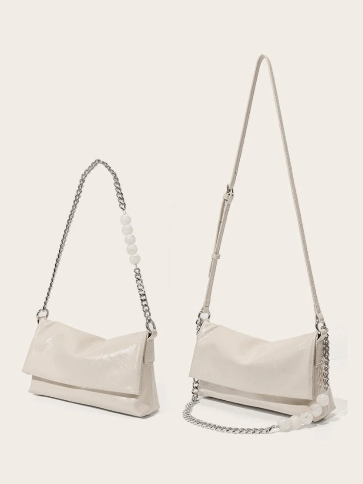 Sac bandoulière en cuir blanc cassé vue côté soleil