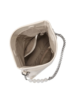 Sac bandoulière en cuir blanc cassé vue arrière nuage