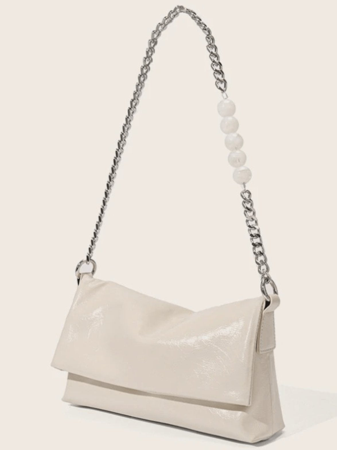 Sac bandoulière en cuir blanc cassé vue détaillée lune