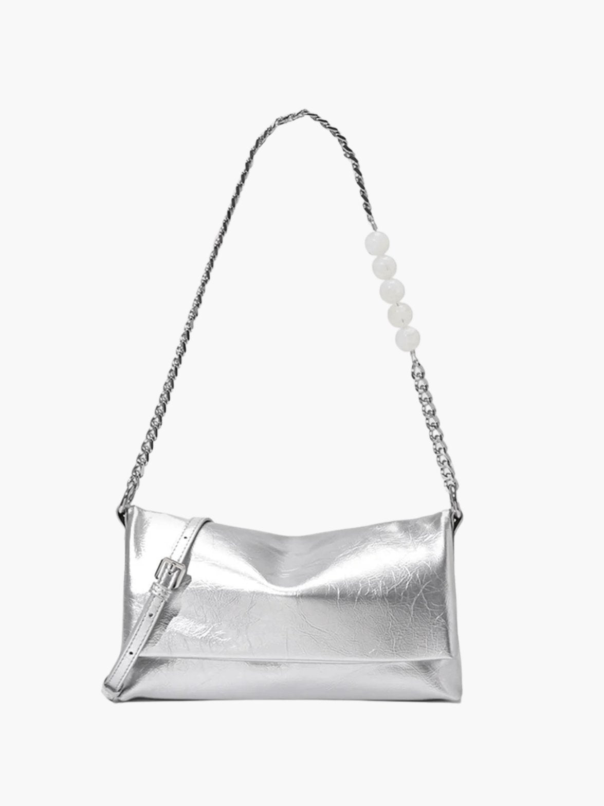 Sac bandoulière en cuir blanc cassé vue ensemble fleur